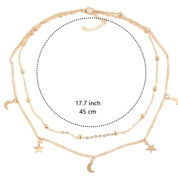 BRAND NEW 18K Gold Plated Moon Star Collarbone Chain Necklace - Picture 4 of 4